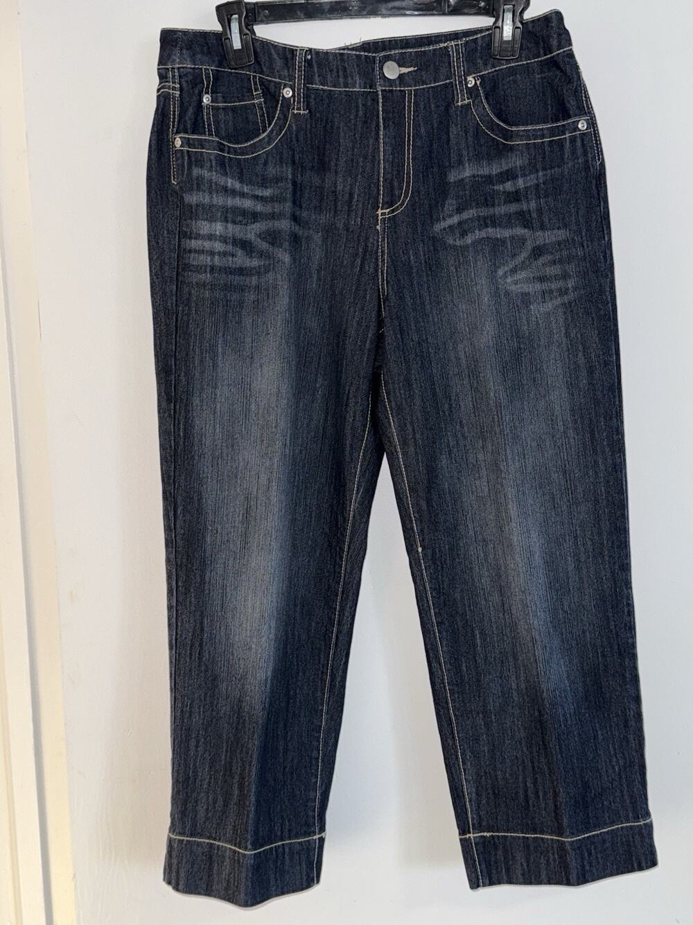 Emma James Flare Leg Dark Blue Denim Capri Jeans Preppy Designer Stylish Sz 10